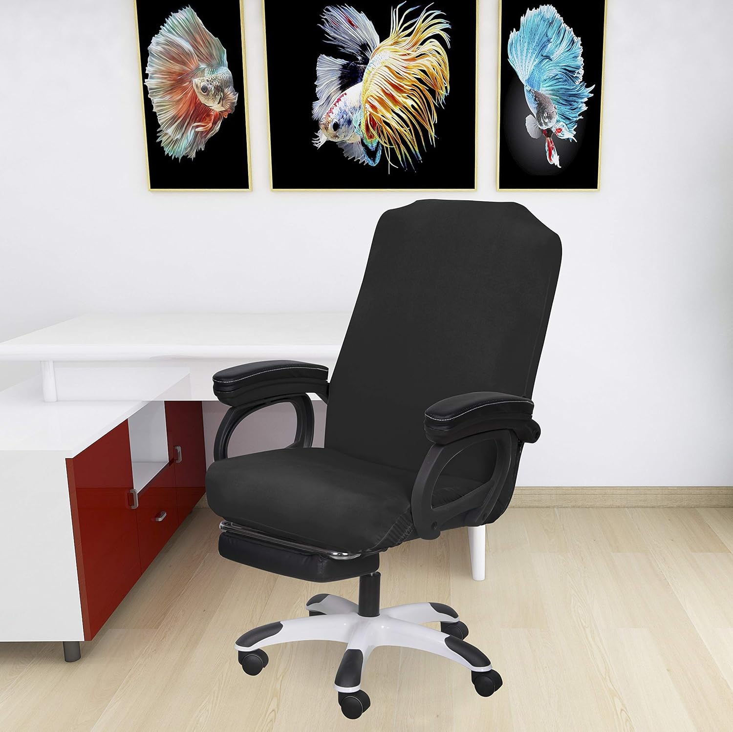 SARAFLORA Office Chair Covers Stretch Washable Computer Chair Slipcovers for Universal Rotating Boss Chair Large Size Black: Furniture & Decor