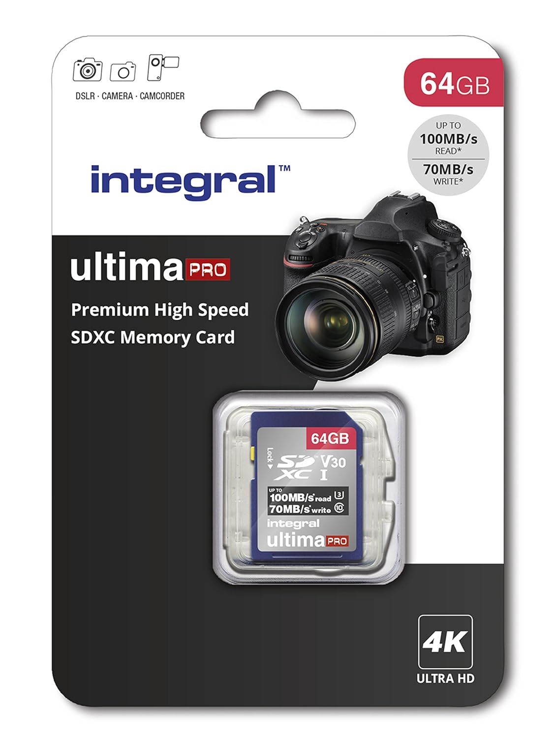 Integral 64GB SD card Premium High Speed memory SDXC Up to 100MB/s V30