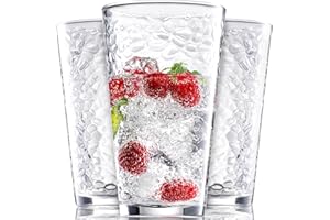 AMYOOLE 16 Oz Hammered Cups, Dishwasher Safe Cocktail Glasses, Set of 8 Stackable Thick Bottom Drinking Glasses, Reusable Gla