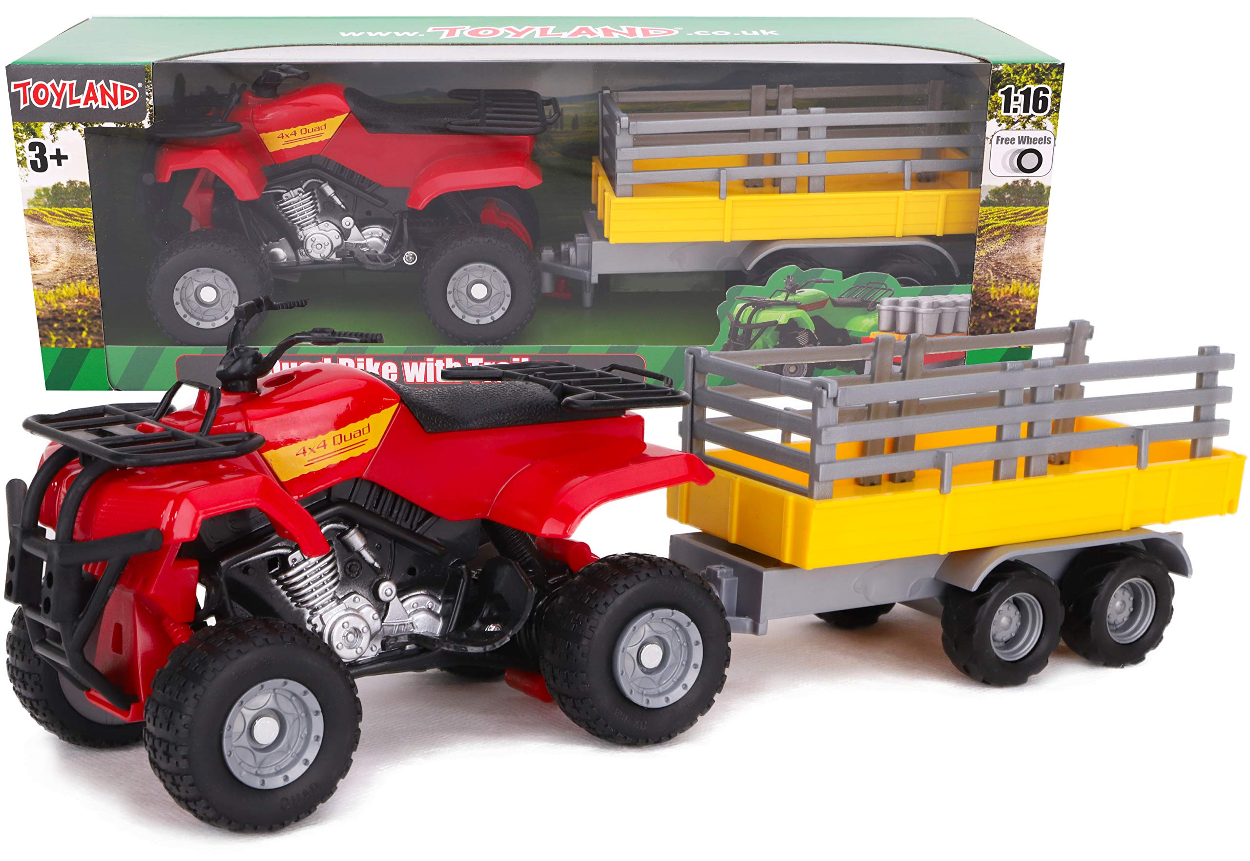 Toyland® Farm Quad & Trailer Playset - 1:16 Scale Free-Wheel Action Quad Bike - Boys Farm Toys with Detachable Trailer - Red Agricultural Toy Vehicle