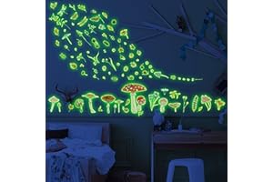 ROBMODA Glow in The Dark Mushroom Wall Decals Watercolor Woodland Mushroom Stickers for Ceiling Aesthetic Colorful Mushroom Decor Fall Leaf Baby Kids Girls Bedroom Nursery Decorations