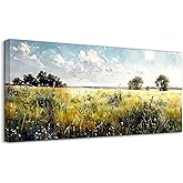 SERIMINO Rustic Landscape Wall Art Prints, Country Outdoor Scenic Large Wall Decor, Nature Meadow Wildflower Canvas Painting, Bright Pictures for Living Room Modern Farmhouse Kitchen 20X40 Inch
