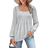 Zwurew Women's Puff Long Sleeve Shirts 2024 Trendy Scoop Neck Loose Fit Blouses Pleated Flowy Tunic Tops S-2XL