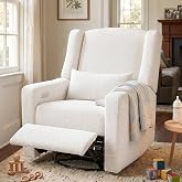 Madaha Power Nursery Recliner Rocking Chair with Waist Pillow | Comfy Teddy Farbric, High Back Swivel Gilder Recliner for Adults, Living Room, Rocking Chair Nursery USB Charging, Beige