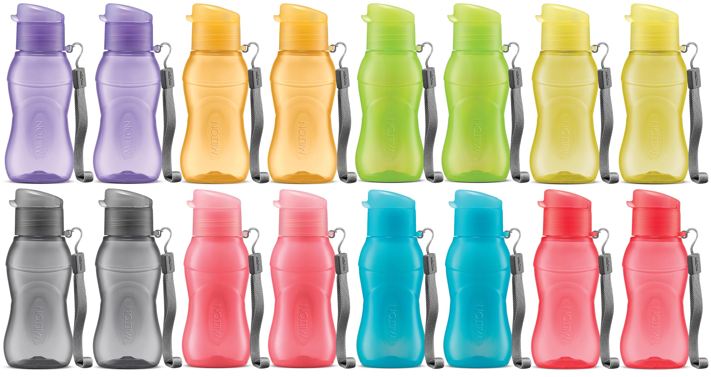 MILTON 16 pack 6 oz Kids Water Bottle for School Leak Free Flip Lid- Portable Small Sports Water Bottle for Adults Carry Strap Party Favors for Kids Treats Prizes Gifts Goodie Bag Stuffers Bulk Pack