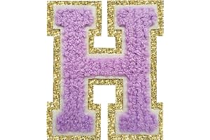 3Pcs Letter Patches Varsity Glitters Chenille,SPRT Iron on Purple Letter Patch,Alphabet Cloth Patch for Team Costume Decoration 3.1in Height H (3 Pieces)