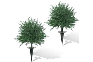 GOVIRAYE Artificial Cedar Topiary Ball Tree 2 Pack, 24" Faux Outdoor Trees with Ground Spike UV Resistant Fake Plant Cypress Bushes Greenery Shrubs for Indoor Front Porch Garden Patio Christmas Decor