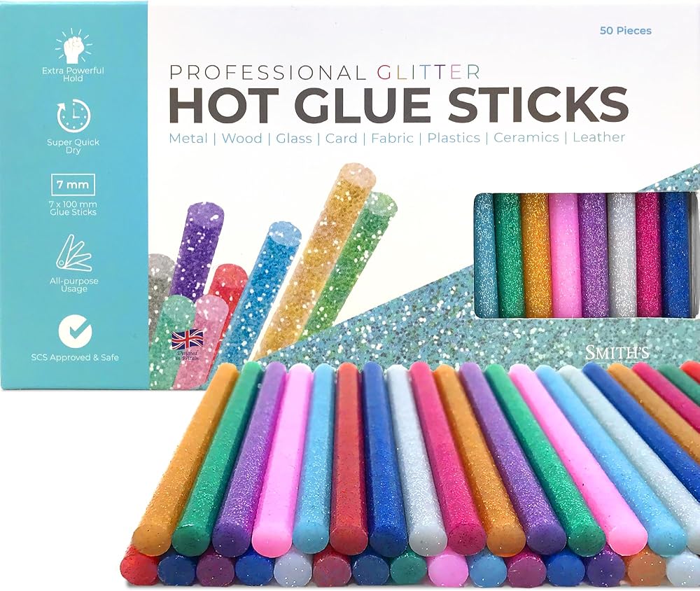 Smith's Colourful Glitter Glue Sticks 7mm x 100mm 50 Pack RoHS Safe