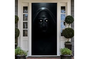 COPERBRI Nun Halloween Party Banner Backdrop Horror Killer Creepy Scary Zombie Nun Terror Ghost Theme Decor for Front Door Cover Hallowmas Movie Decorations Birthday Party Supplies Favors Photo Booth Props