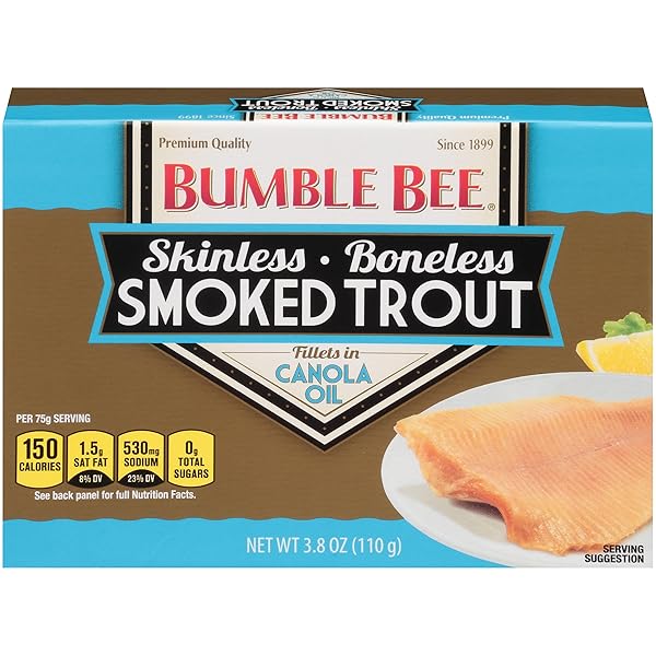 BUMBLE BEE SKINLESS & BONELESS SMOKED TROUT FILLETS, 3.8 OZ CAN – 17G PROTEIN PER SERVING – GLUTEN FREE – GREAT SNACK OR USE IN SEAFOOD RECIPES