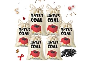 CINDEER 6 Pcs Christmas Santa's Coal Bag and Lump of Coal for All Naughty Mined in the North Pore Jewelry Bag Christmas Drawstring Bag of Coal for Xmas Holiday Stocking Filler Party Favor Supplies
