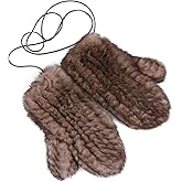 Luxury Women's Genuine Rabbit Fur Knitted Mittens-Soft Winter Cold Weather Gloves-Removable Rope String