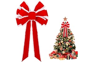 Anyfire Large Red Christmas Bow: 10'' x 21'' Large Christmas Tree Topper Bow Red Velvet Bow with White Edge for Wreath Garland Stair Fireplace Home Indoor Outdoor Xmas Decoration (1 Packs)