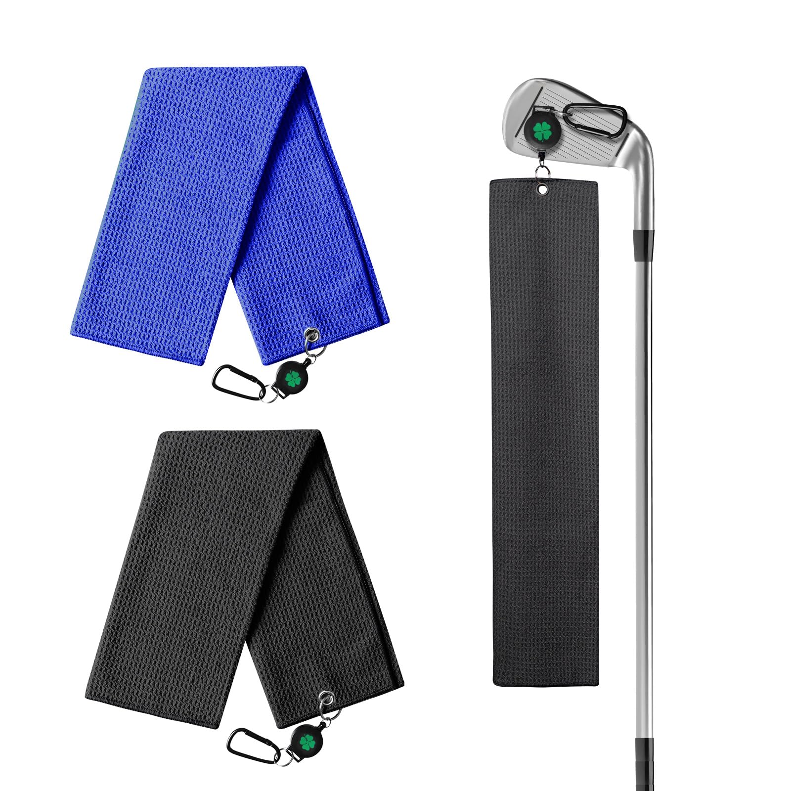FINGER TEN Golf Towels Magnetic Magnet Clip Retractable Absorbent Microfiber Waffle for Golf Bags Tri-fold 60cm x 40cm 2 Pack, Golf Towel Funny Microfiber for Club Groove Cleaner