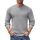 COOFANDY Men's Henley Knit Sweater Long Sleeve Button Pullover Sweater Casual Waffle Texture Fashion Henley Sweater