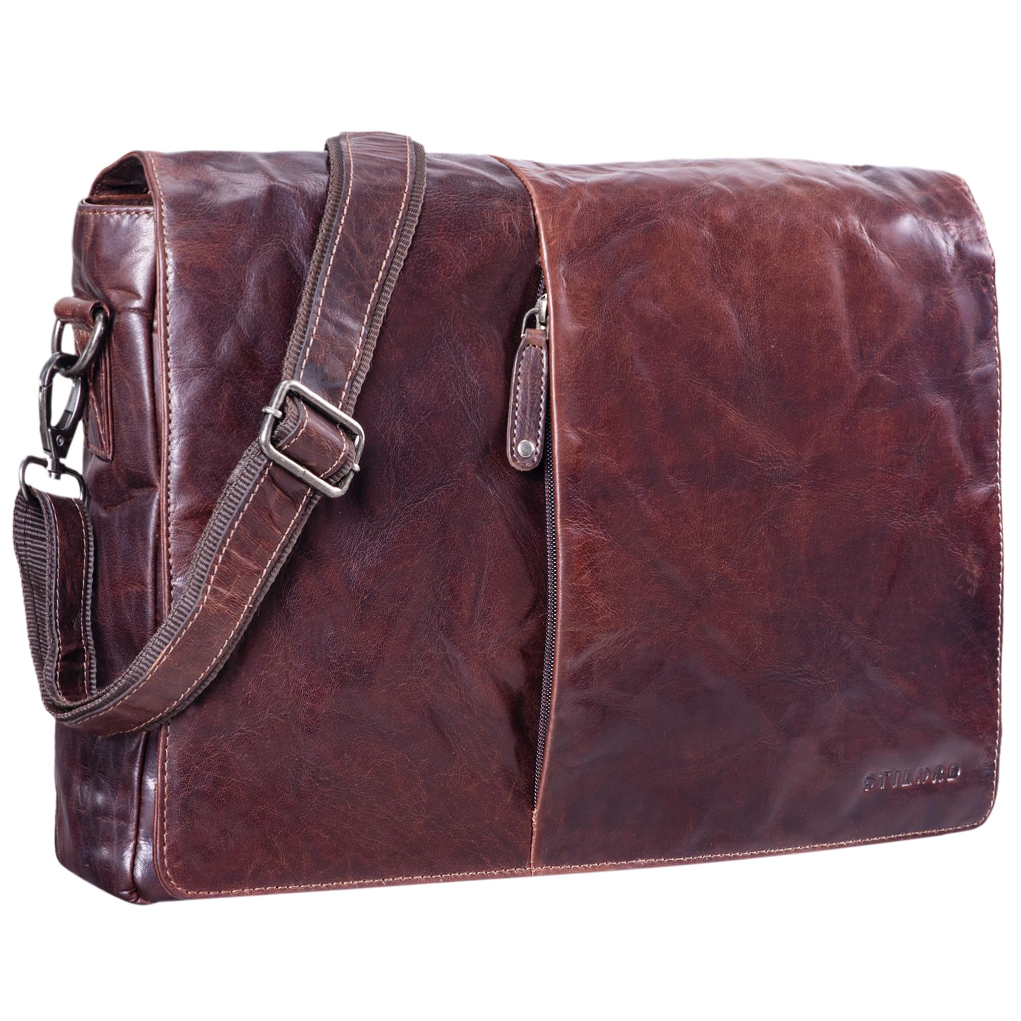 STILORD "Joel" Leather Messenger Bag Shoulder Cross-Body Bag Notebooks MacBooks 15.6 inches Real Cow Hide Leather Colour:Espresso Brown