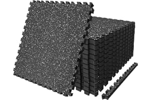 AIRHOP 0.79in Thick 48 Sq Ft Exercise Equipment Mats, 12 Tiles Upgraded Rubber Top with High Density EVA Foam, Large Interlocking Puzzle Gym Flooring for Home Gym, Heavy Weight Workout,Black & White