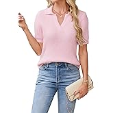 Cakulo Womens Fuzzy Cropped Short Sleeve V Neck Fall Sweaters 2025 Polo Collared Knit Pullover Sweater