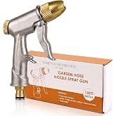100% Metal Garden Hose Nozzle Heavy Duty, Power Hose Nozzle High Pressure | Male Connector, Adjustable Spray Patterns, Light Hose Sprayer for Watering Plants, Washing Cars, Rustproof, Leak Proof, Lock