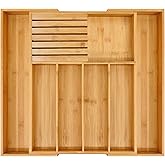 VaeFae Bamboo Cutlery Organizer for Kitchen, Wooden Utensil Drawer Organizer, Expandable Cutlery Tray, Utensil Organizer with