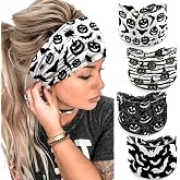 IDDFEVE 4Pcs Halloween Headbands for Women - Black White Pumpkin Bat Wide Holiday Hair Bands, Festive Gift Hair Accessories (Black)