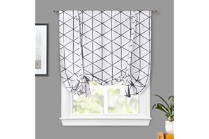 DriftAway Tie Up Curtains for Windows Raymond Blackout Tie Up Curtain for Kitchen Geometric Trellis Printed Tie Up Shade for Bedroom Adjustable Balloon Rod Pocket 45 Inch by 63 Inch Gray and White