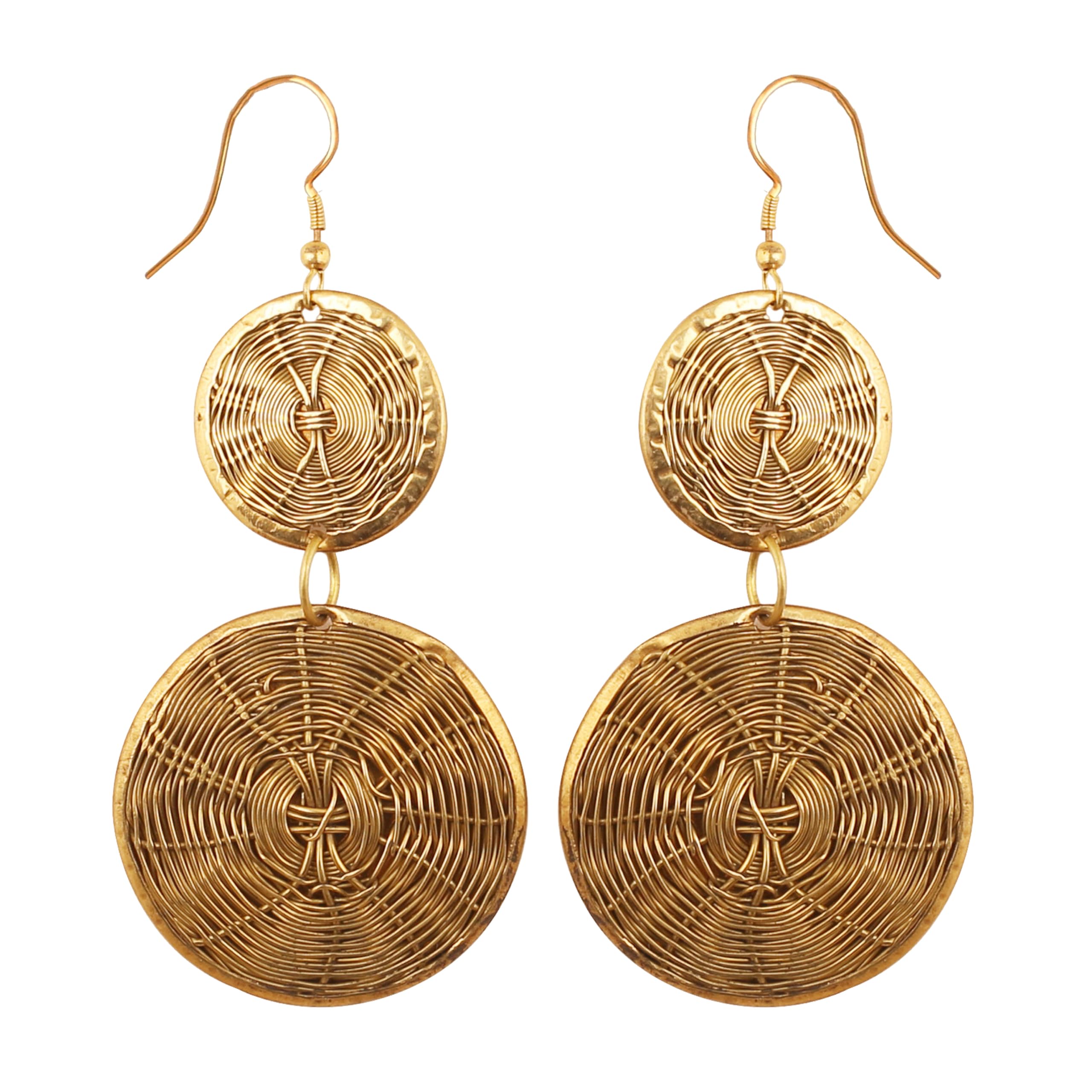 NEW! Touchstone Indian Bollywood Desire Finely Handcrafted Wire Concentric Pretty Look Designer Jewelry Earrings In Antique Gold Tones For Women