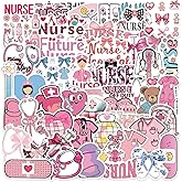 50 Pcs Nurse Stickers,Waterproof Vinyl Nursing Stickers Decals for Laptops and Water Bottles,Pink Nurse Bowknot Accessories for Work