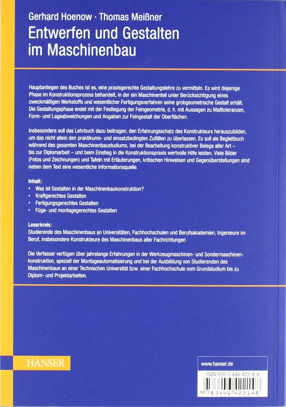 Entwerfen Und Gestalten Im Maschinenbau Bauteile Baugruppen Maschinen Print On Demand Amazon De Hoenow Gerhard Meissner Thomas Bucher