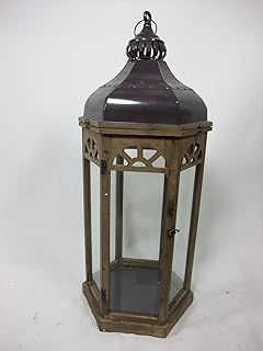 Chrischle XXL Rustikale orientalische 6 eck Holz Laterne 91 cm mit Metall Dach 10096