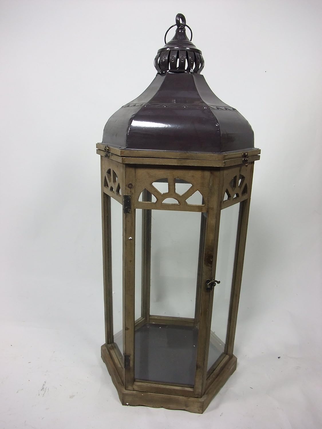 Chrischle XXL Rustikale orientalische 6 eck Holz Laterne 91 cm mit Metall Dach 10096