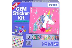 EZCRA Easy Arts and Crafts for Kids - Fun Gem Sticker Kit - 8 Unicorn Princess Themes, 990+ Stickers - Gem Art for Kids - Diamond Art Kits - Gifts for Girls Ages 3-8