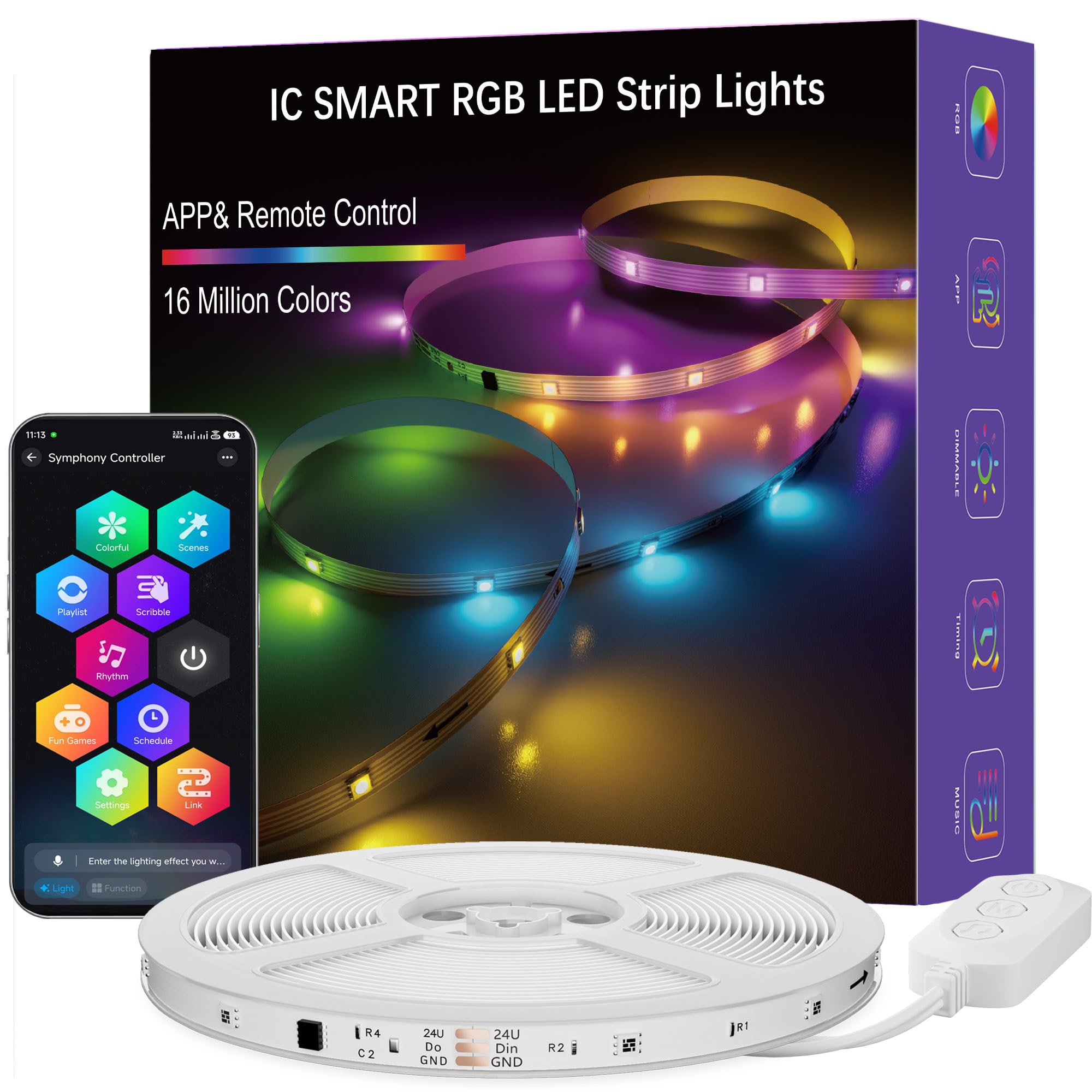 TFZBA Smart IC RGB LED Strip Lights 65.6FT, Segmented DIY Color Changing, Rainbow Chasing Effects, WiFi App/Voice Control, Music Sync, Works with Alexa & Google Assistant, LED Lights for Bedroom Decor Image