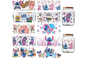 PEVOGON UV DTF Cup Wrap Transfer Stickers for Glass, 10 Sheet Cartoon Rub on Transfers Decal for 16OZ Glass Cups Furniture Craft Wood DIY Crafts