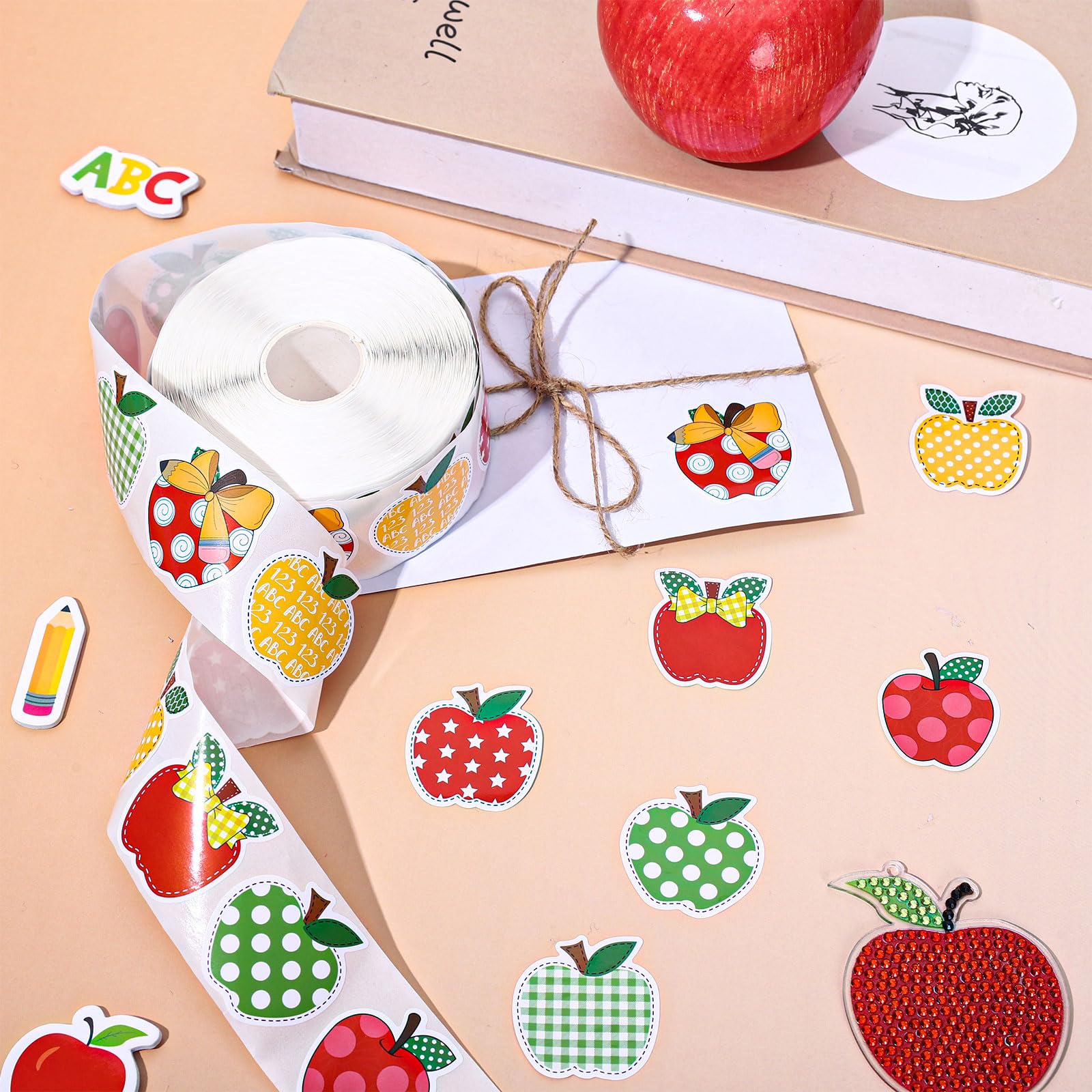 Sticker Paper Back Mua 1000Pcs Back to School Stickers Roll Apple Shape Paper Decals 8 ...