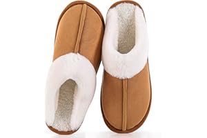 HIXOWIA Women's Wool Lined Winter Slippers, Fluffy Household Shoes Indoor and Outdoor
