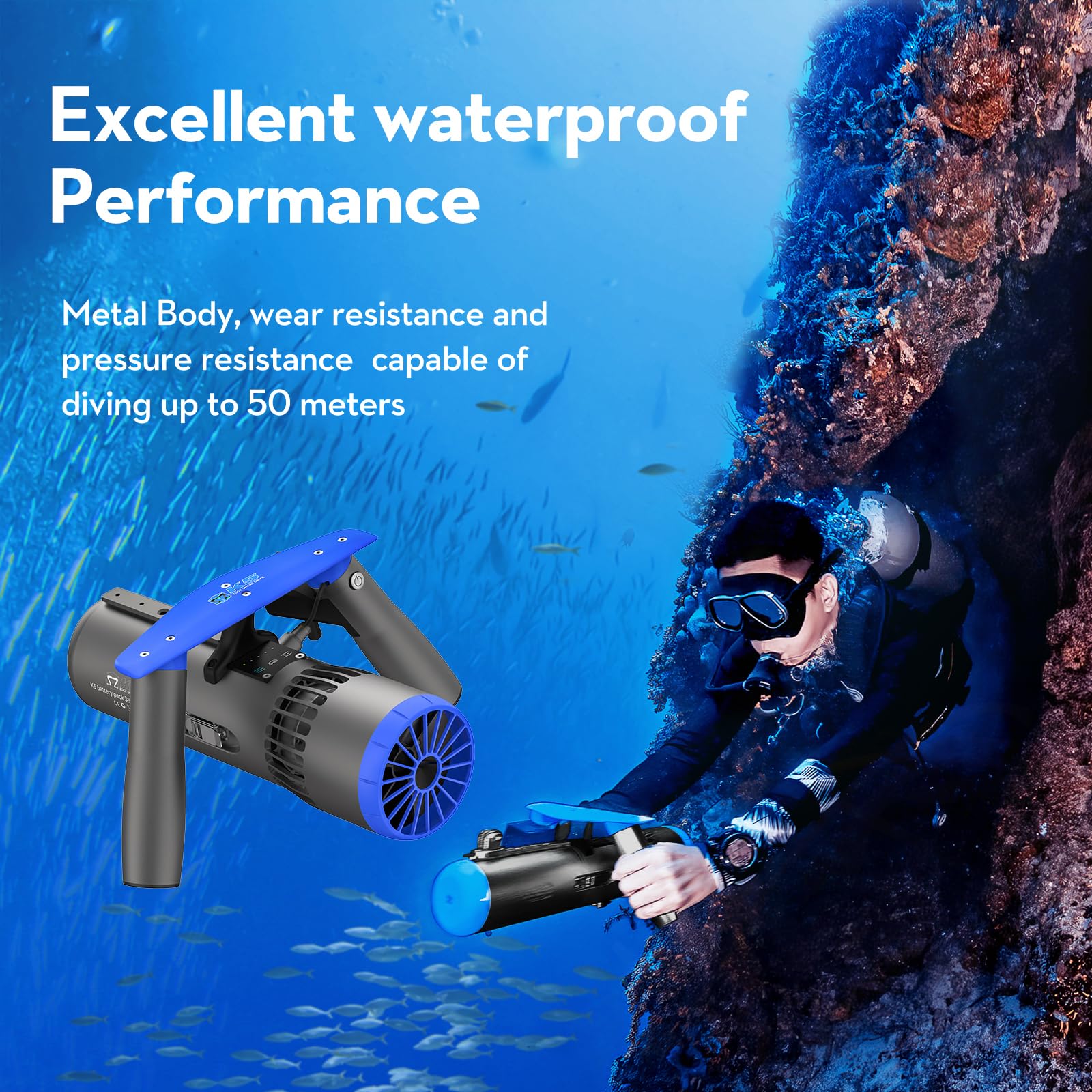 Condition photo showing New/Like New for buddyrc edge k5 underwater scooter for adults with action camera mount?3-speed control sea scooter d