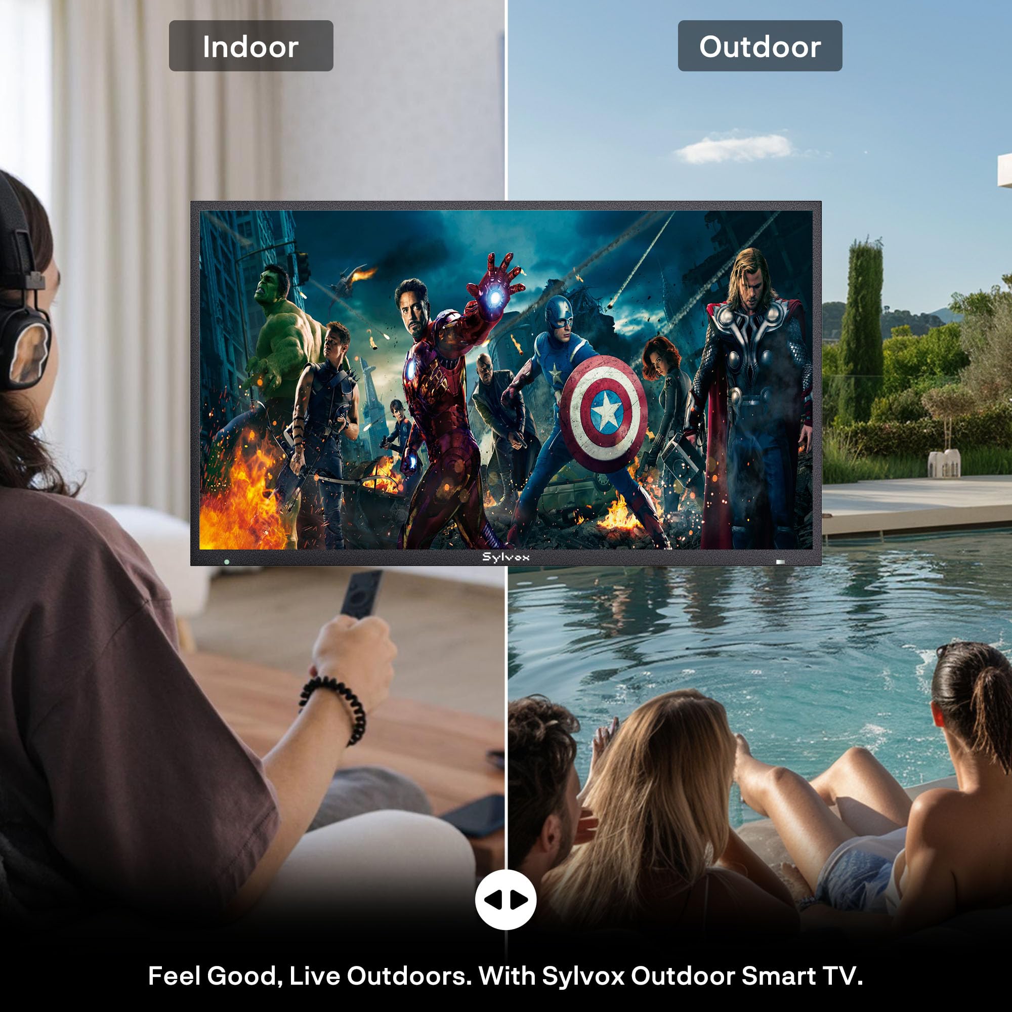 SYLVOX New 43” Outdoor Smart TV, Superior Waterproof Performance, Upgraded Matte Finish for Enhanced Anti-Glare Effect, Full Metal, with Dolby Atoms, 1000nits, Partial Sun Deck Pro 2.0+ Series