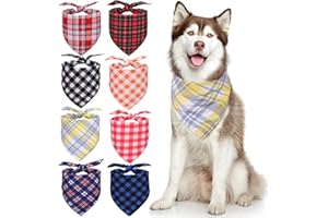 RETRO SHAW Dog Bandanas, Extra Large Dog Bandanas 29 Inches, Adjustable Plaid Dog Bandanas Handkerchiefs Triangle Bibs for Puppy Small Medium Large Dogs, 8 Pack