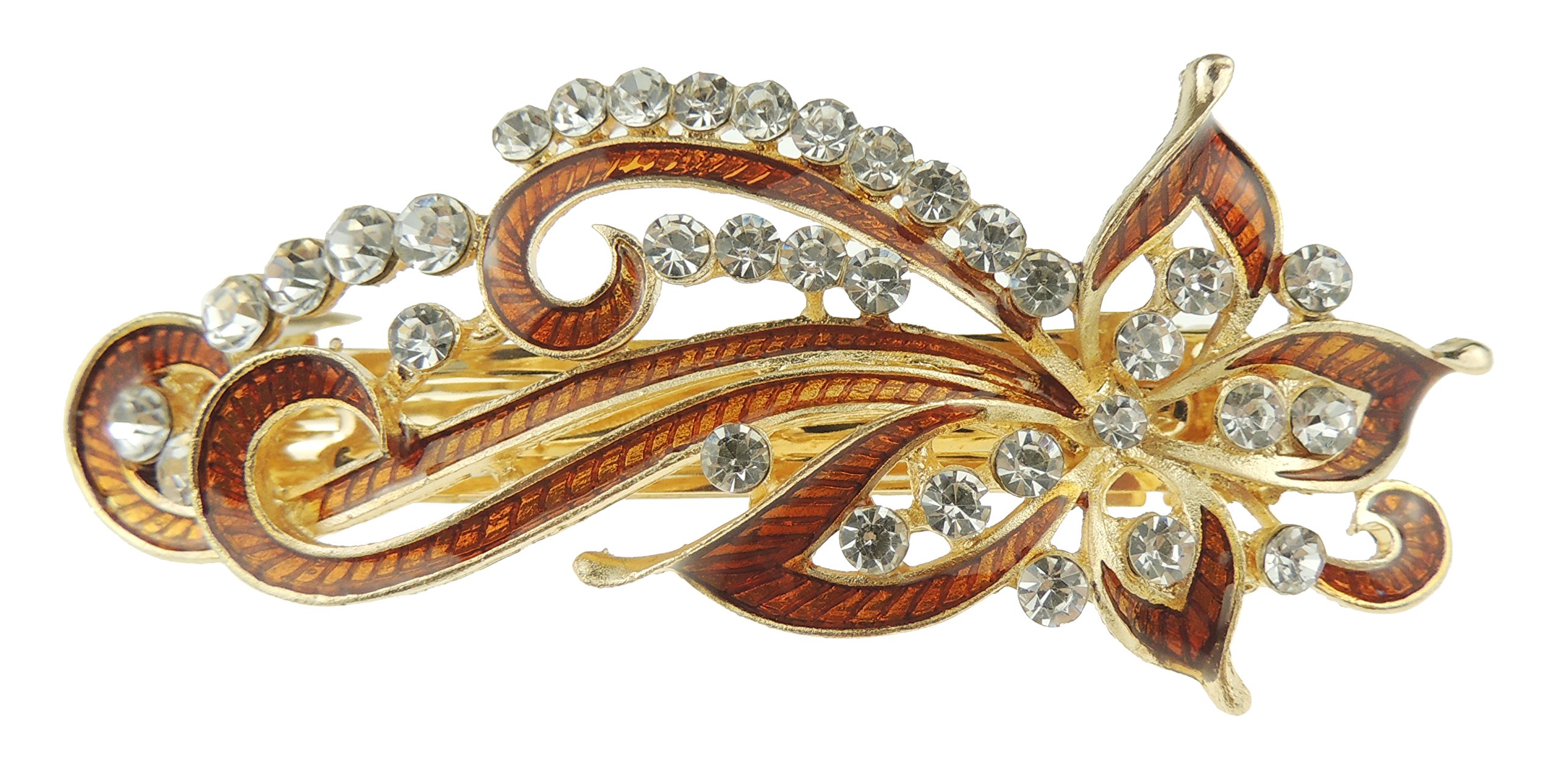 Womens Girls Crystal Rhinestone Diamante Wedding Birthday Party Evening Ponytail Fine Medium Hair Accessories Occasion Barrette Hairpin Grip French Spring Clip Enamel Shooting Star Bow (Brown)