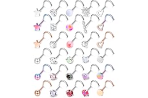MILACOLATO 30Pcs Nose Rings Studs for Women Men Hypoallergenic 316L Stainless Steel Nose Piercings Jewelry 18G 20G Straight L