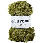 Buvemu Eyelash Fun Fur Yarn for Crochet, Knitting &amp; Crafts, Olive Green | 100% Polyester, 100 g (3.53 oz), 175 yd (160 m), Ideal for Amigurumi, Graduation Leis, Bags, Rugs, Scarves &amp; Plush Toys