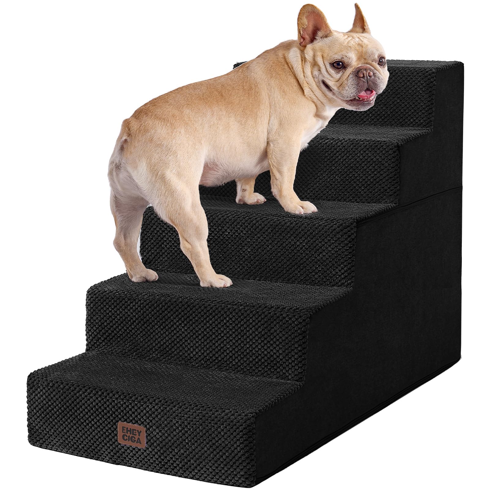 Photo 1 of *MINOR DAMAGE - USED*
EHEYCIGA Dog Stairs for High Bed 25" H, 5-Step Extra Wide Dog Steps for Bed, Pet Steps for Small Dogs and Cats, Non-Slip Balanced Pet Ramp Indoor, Black
