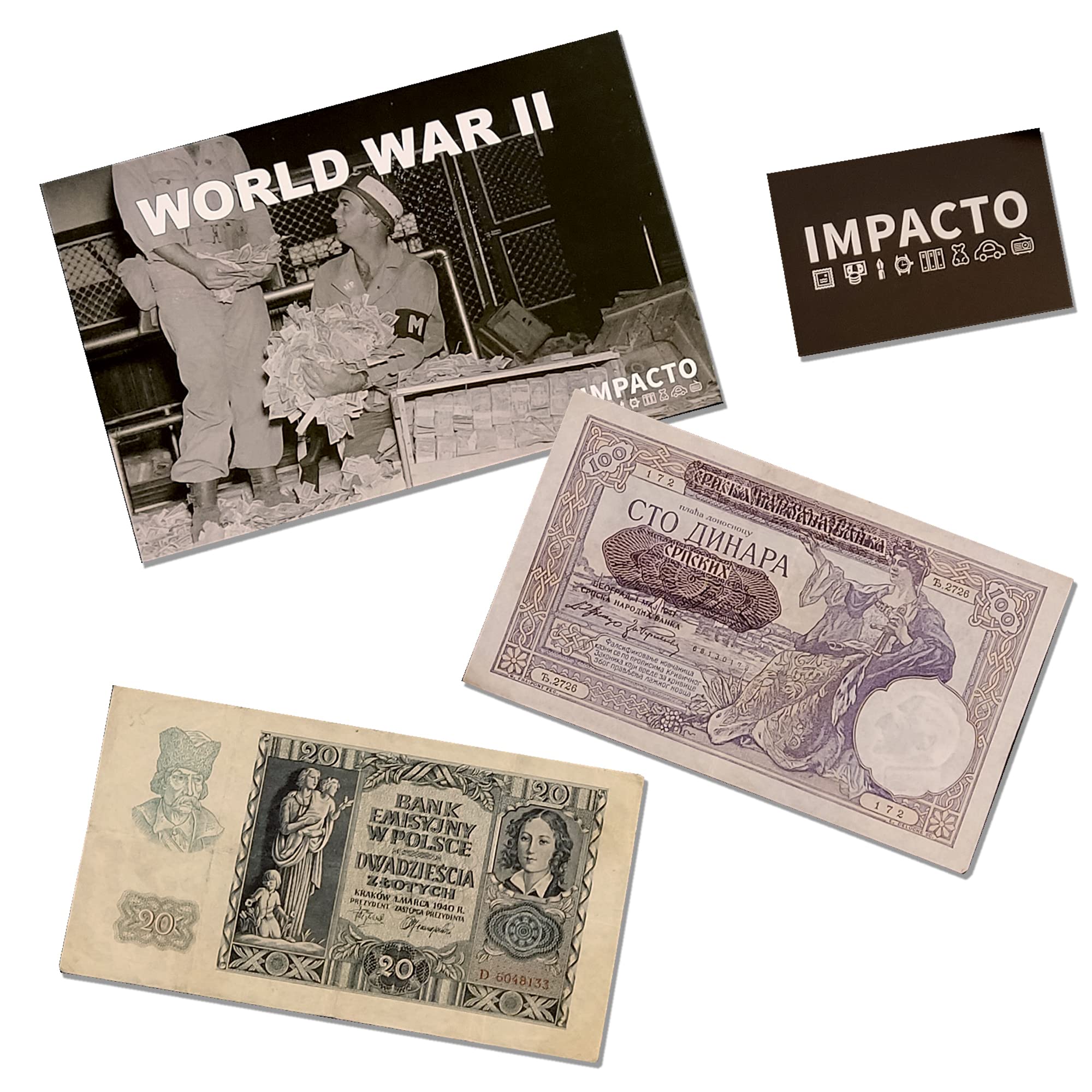 WW2 World Currency - 2 Banknotes that were used during the World War 2 by German to invade foreign territories (1939-45) - The Third Reich Invasion Money, Certificate of Authenticity included.