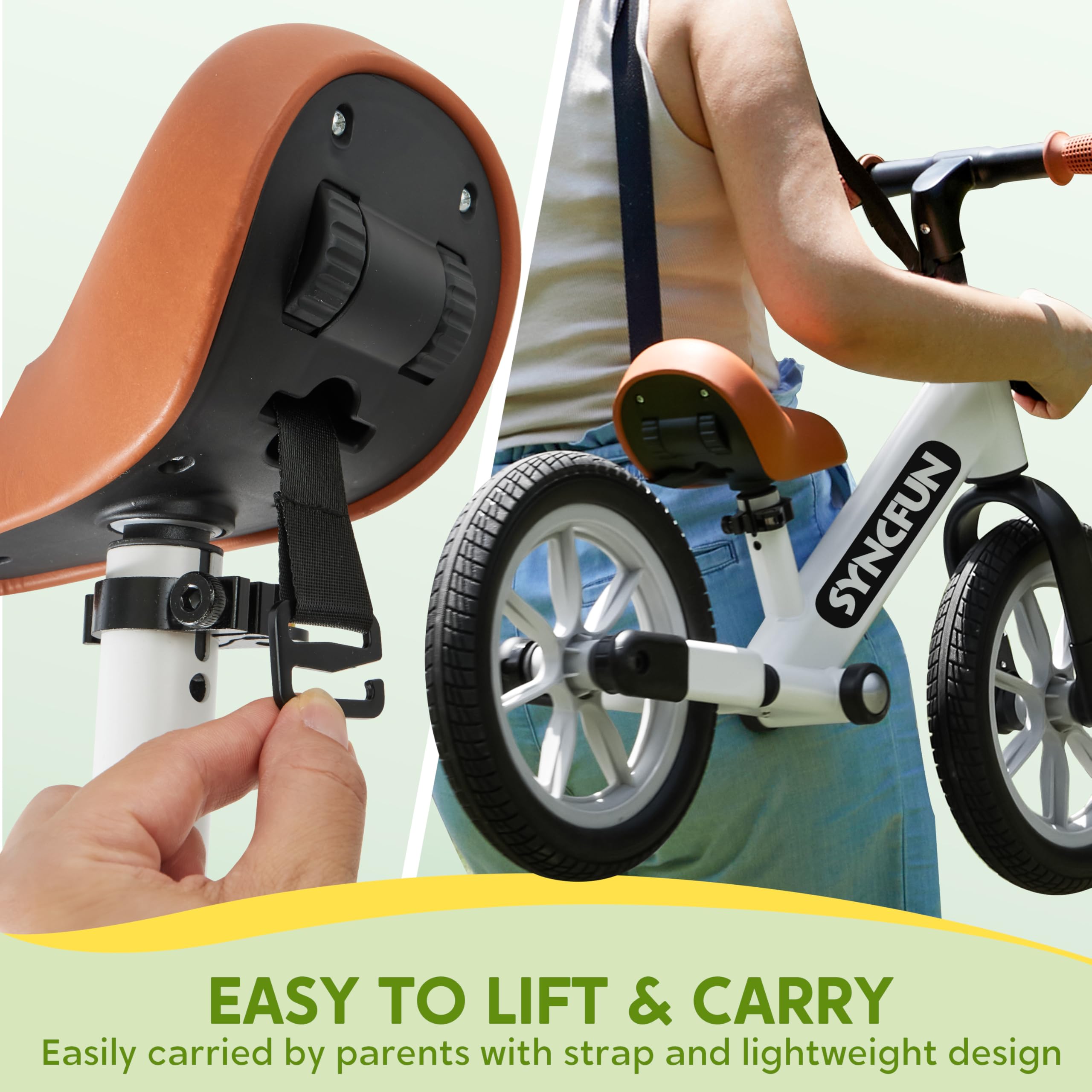 SYNCFUN 12'' Toddler Balance Bike for 2, 3, 4, 5 Year Old Kids, Lightweight Bike with Adjustable Seat and Rubber Tires for Children, Balancing Toy for 2-5 Girls and Boys Birthday Gift (White)