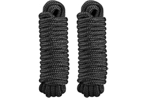 J-FM TWNTHSD Dock Lines: 3/4" x 30' Double Braided Nylon Boat Dock Lines - Premium Boat Ropes for Secure Docking with 18" Loop - Marine Grade Boat Rope/Dock Line, Sturdy Mooring Marine Rope - 2 Pack