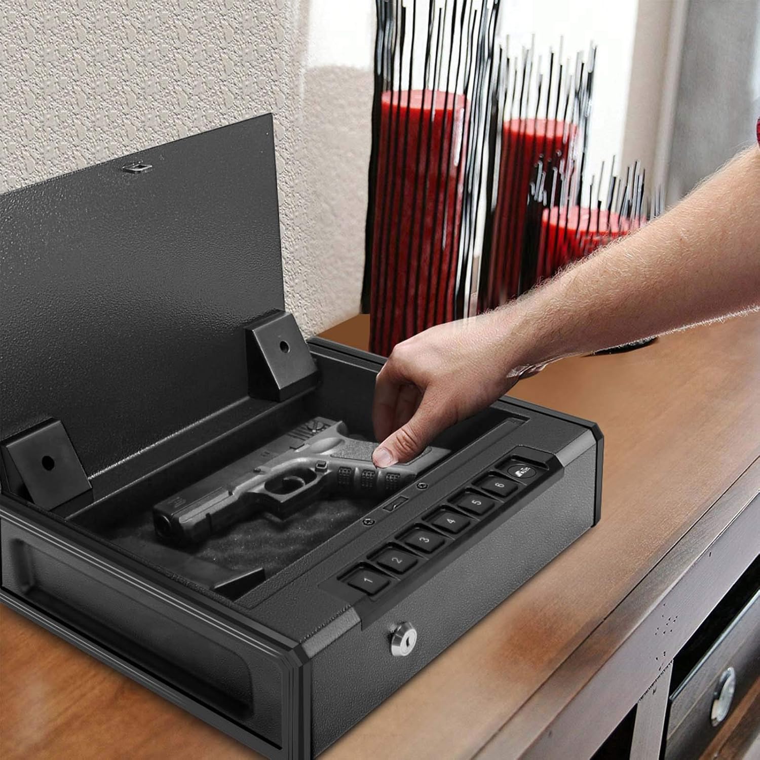 Biometric Gun Safe for Pistols, Quick Access Handgun Safe for Home, Fingerprint Hand Gun Safe Firearm Case Box - Upgraded Biometric/Keypad/Key Access,Silent Mode (Biometric Fingerprint Gun Safe): Home Improvement