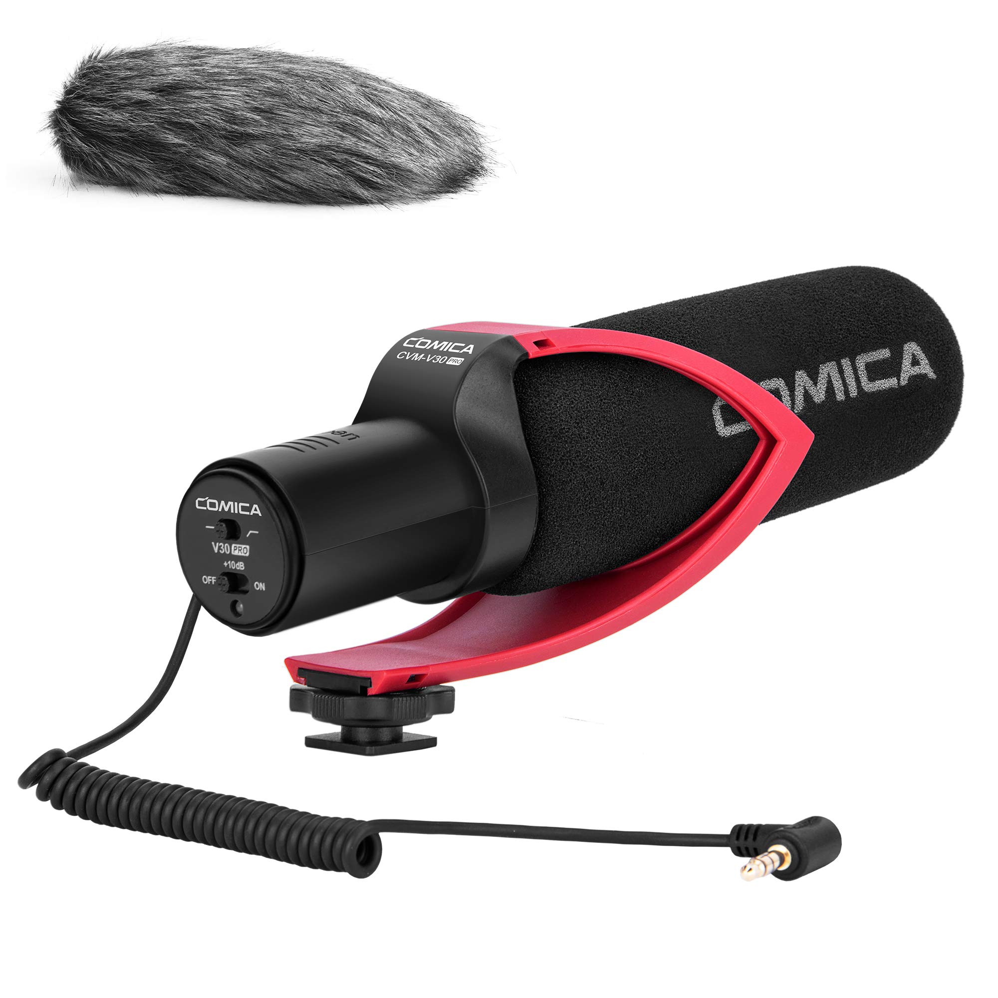 COMICA CVM-V30 PRO Camera Microphone, Super-Cardioid Shotgun With Wind Muff for Canon, Sony, Nikon, Panasonic, Olympus DSLR Camera/Camcorder/Smartphone - Red