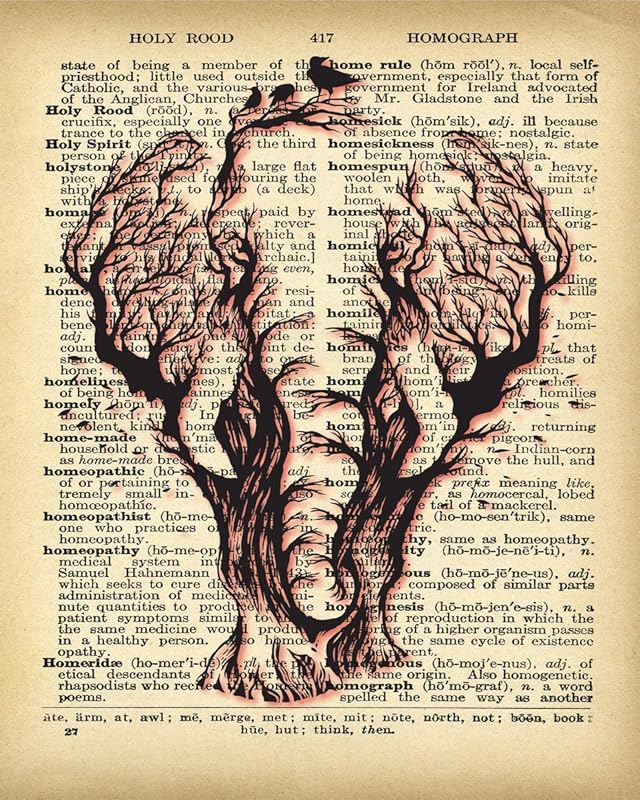 Dictionary Print Elephant Tree Crow - Whimsical Vintage Print Background Prints Wall Art Pictures Paintings UnFramed…