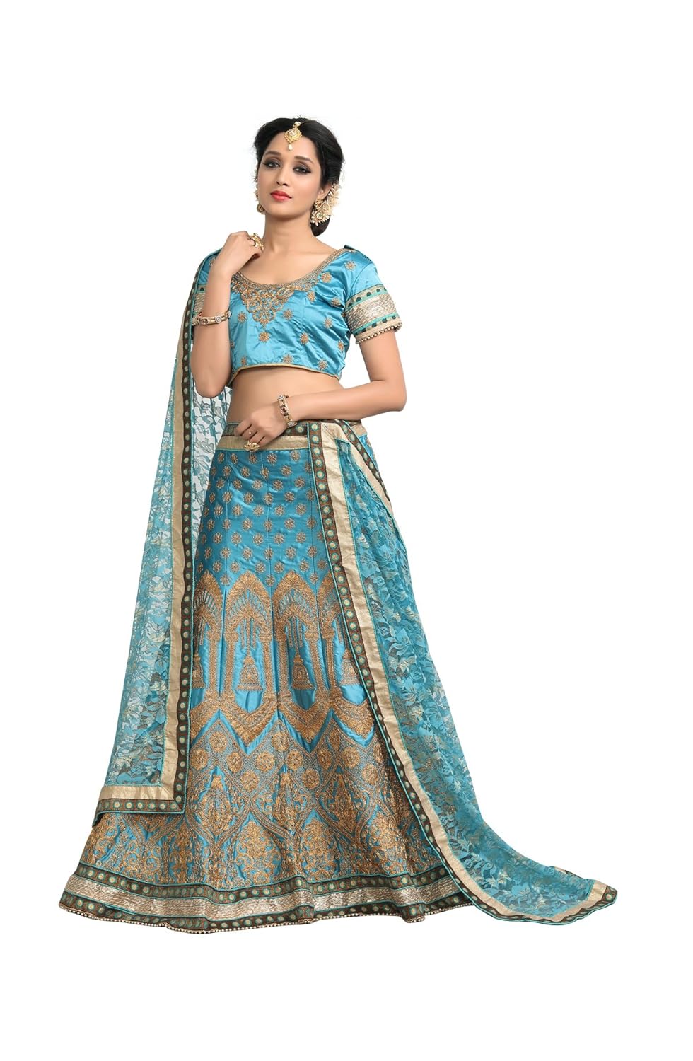 fab valley women's satin lehanga choli(fv9068 light blue free size)